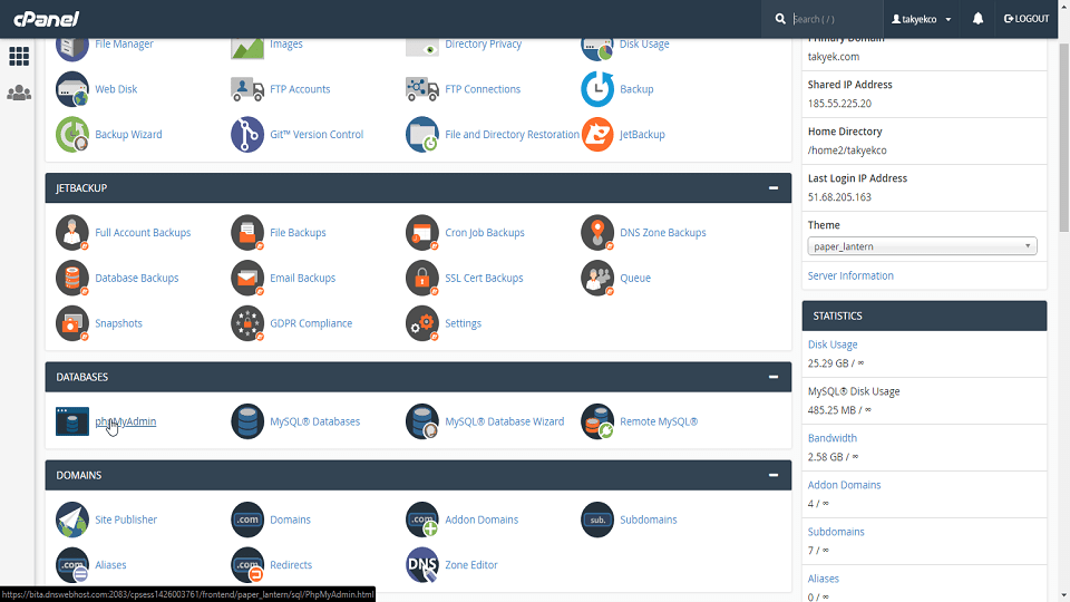 وارد کردن دیتابیس در cPanel