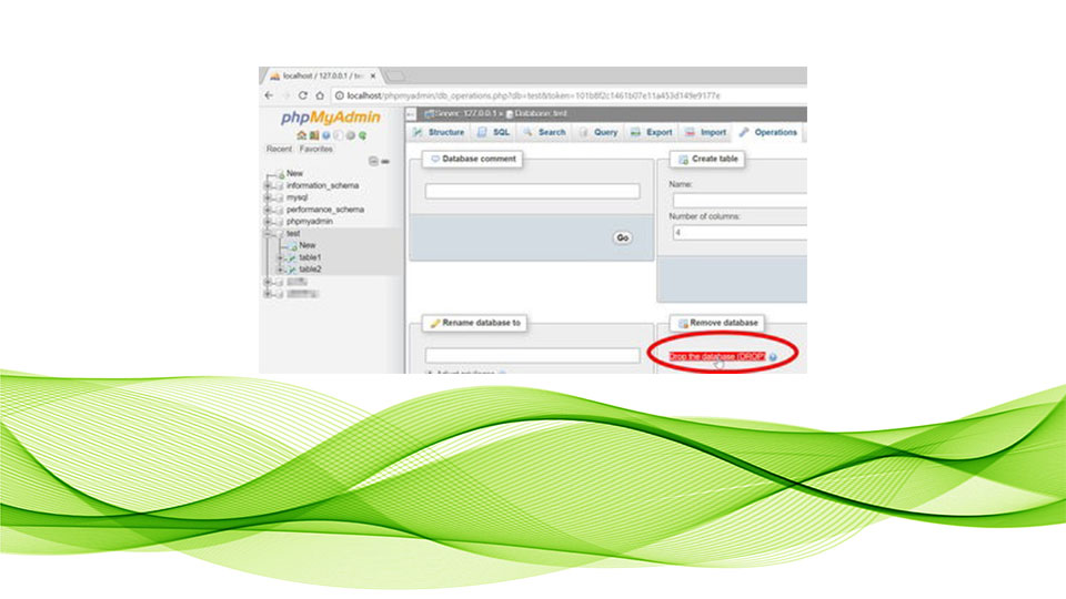 حذف دیتا بیس از phpmyadmin