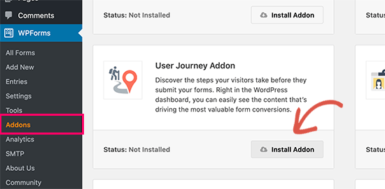 نصب User Joruney Addon روی WPForms